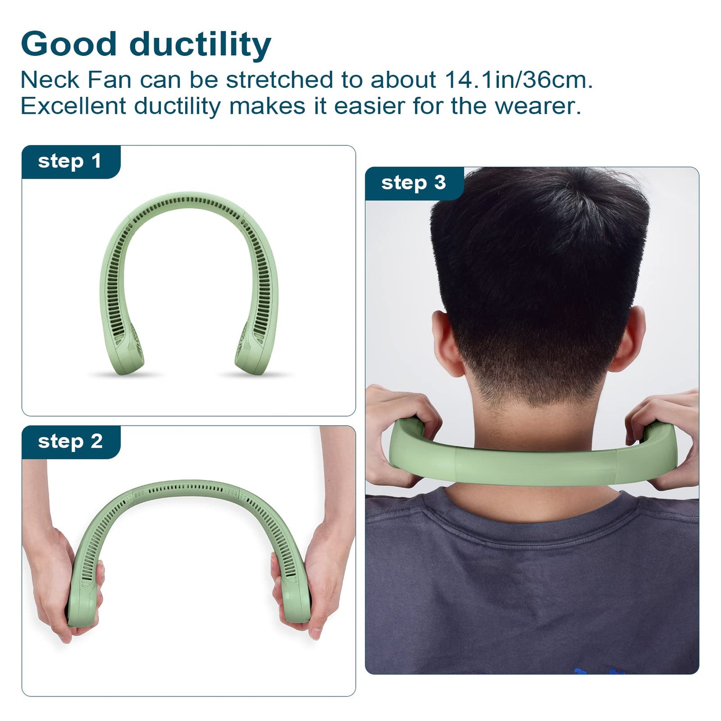 CIVPOWER Neck Fan: Portable Personal Neck Cooling Rechargeable Bladeless Fan - Hands Free 3 Speed 4000 mAh Battery USB Operated Wearable Headphone Design - Gift for Men Women Outdoor (Light Green)