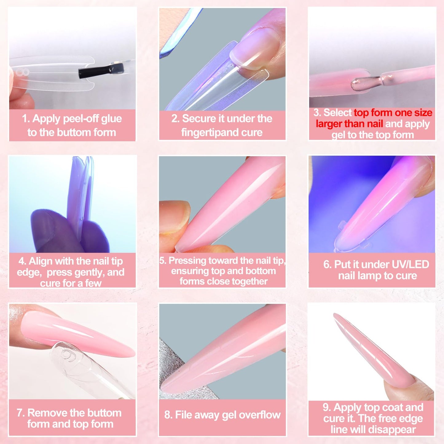 Allstarry Sandwich Dual Nail Forms, Reusable Sandwich Dual Forms 240pcs 15 Sizes Almond Round Nail Extensions Plastic Poly Gel Nails Forms for Builder Gel No Paper Forms Needed Moldes Dual Nails Molds