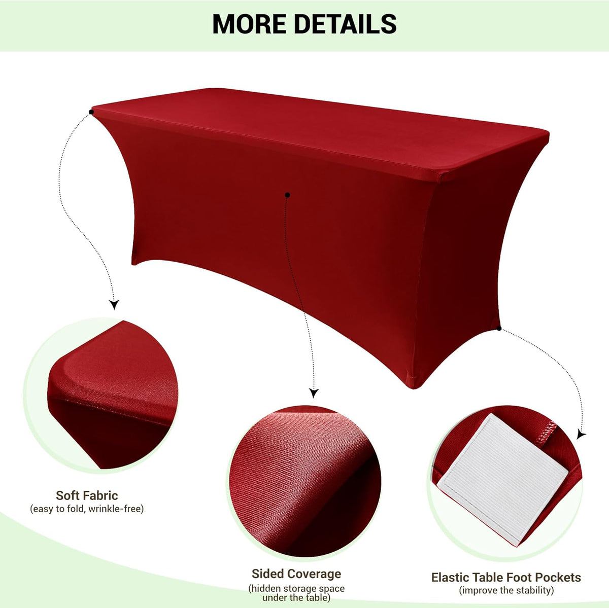 Obstal Spandex Table Cover 6ft Fitted Tablecloth Rectangular - Stretch Rectangle Folding Table Cloth for Birthday Party Wedding Banquet, Dark Red, 72L x 30W Inch