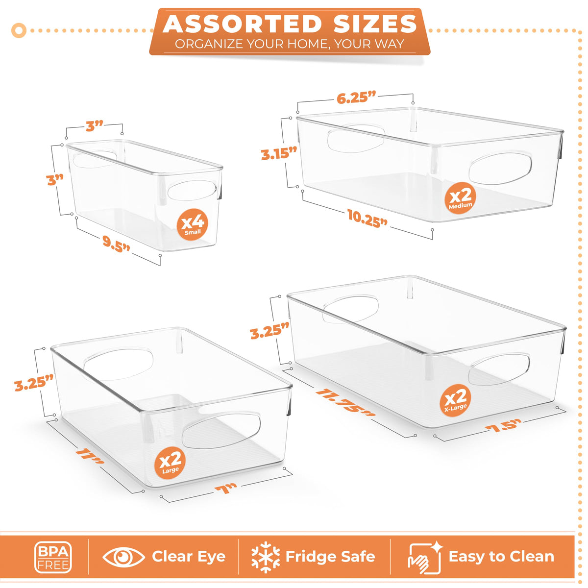 Clear Plastic Storage Bins for Organizing (10 Count)