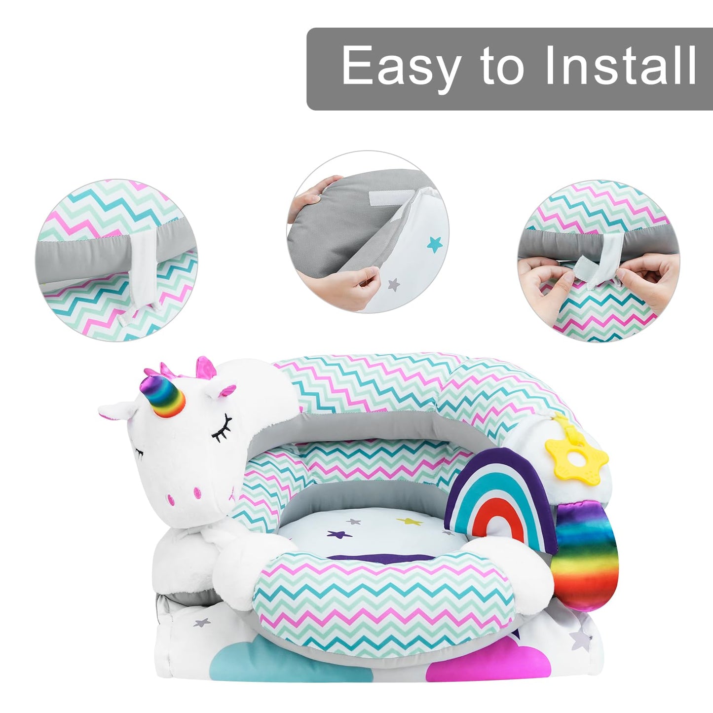 Lovvie & Joy 2-in-1 Tummy Time Mat & Seated Support Pillow,Baby Tummy Time Pillow Support for Newborns and Older Babies,with Detachable Support Pillow and Toys