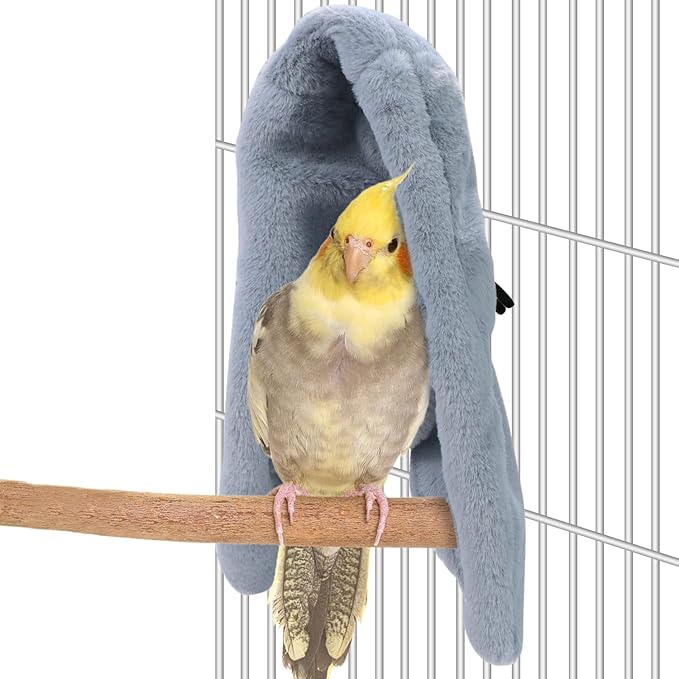 Wontee Cozy Bird Blanket Parrot Cage Snuggle Hut Warm Bird Nest House Bed Hanging Hammock for Parakeet Cockatiel Conure African Grey (Medium, Grey)