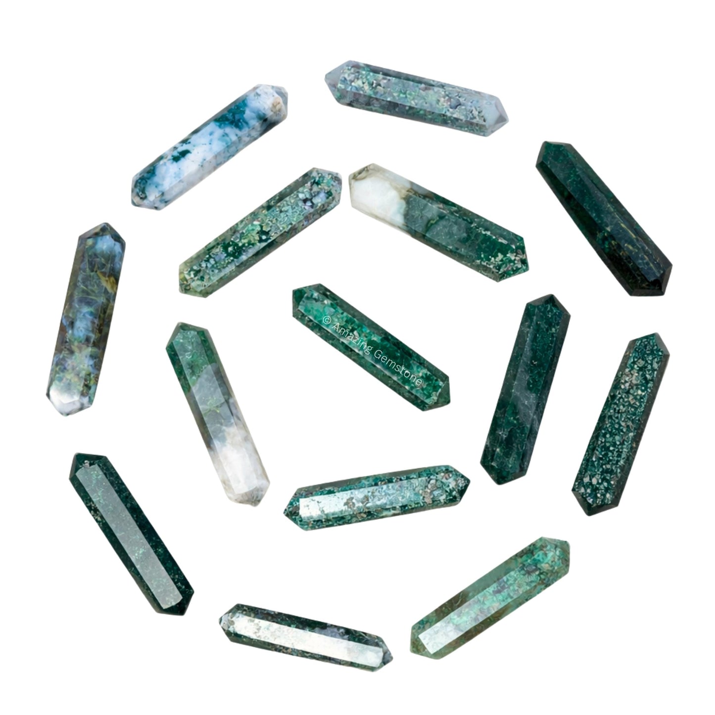 Amazing Gemstone Moss Agate Crystal Points Bulk Healing Crystals&Stones - Pack of 3 Double Terminated Healing W& Point Bulk Crystals for Crafts, Crystal Grid, DIY Work - Premium Crystals