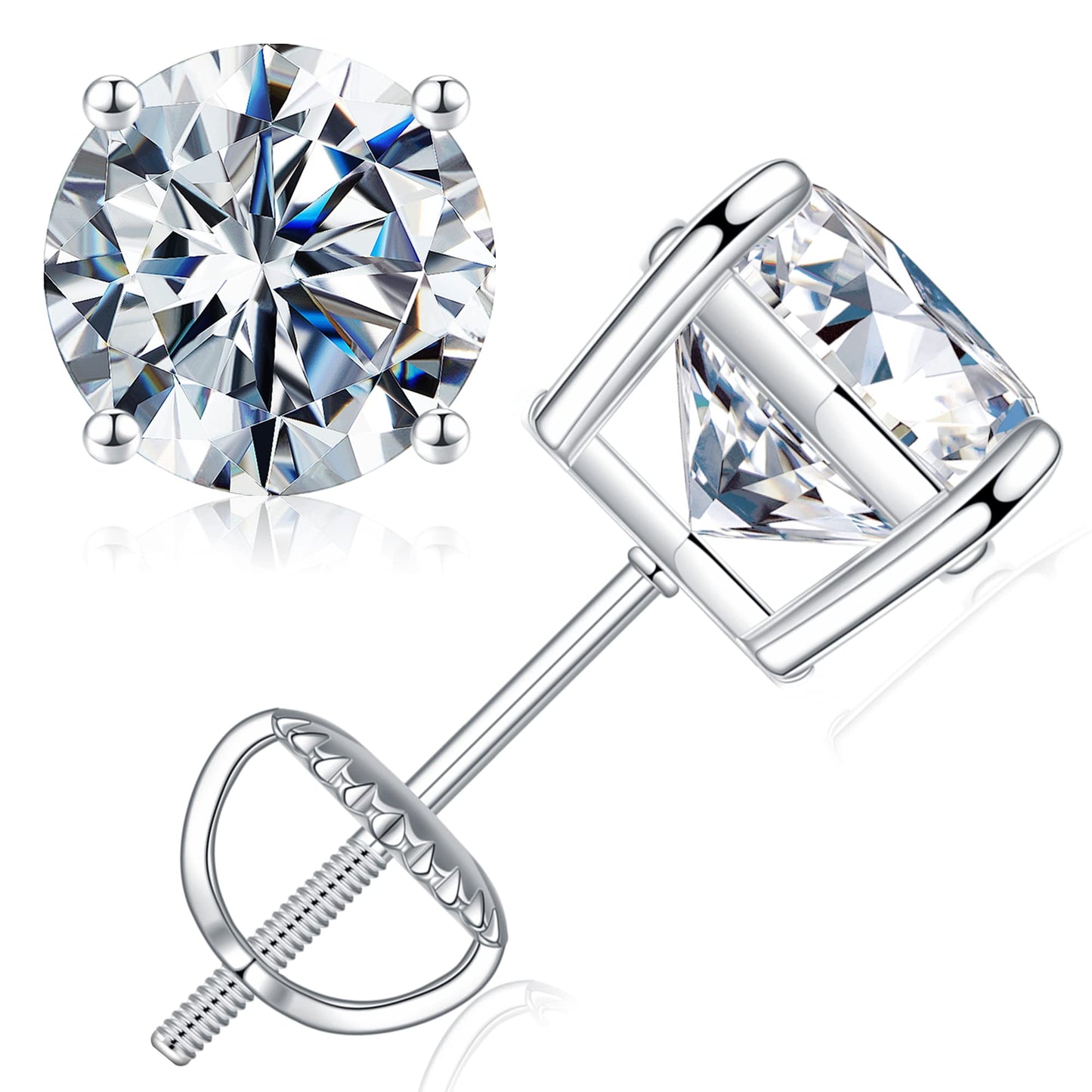 SMILEST Moissanite Earrings for Women Men, 1 ct Lab Grown Studs Sterling Silver Screw Back Moissanite Earrings for Women Men Stud Earring Birthday
