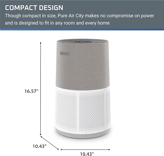 Rowenta Pure Air City Air Purifier 876 Square Foot Room Dust Pet Dander Smoke Mold Pollen Bacteria Virus Allergen, Odor Removal, for Home Office Nursery, HEPA Filter PU2840