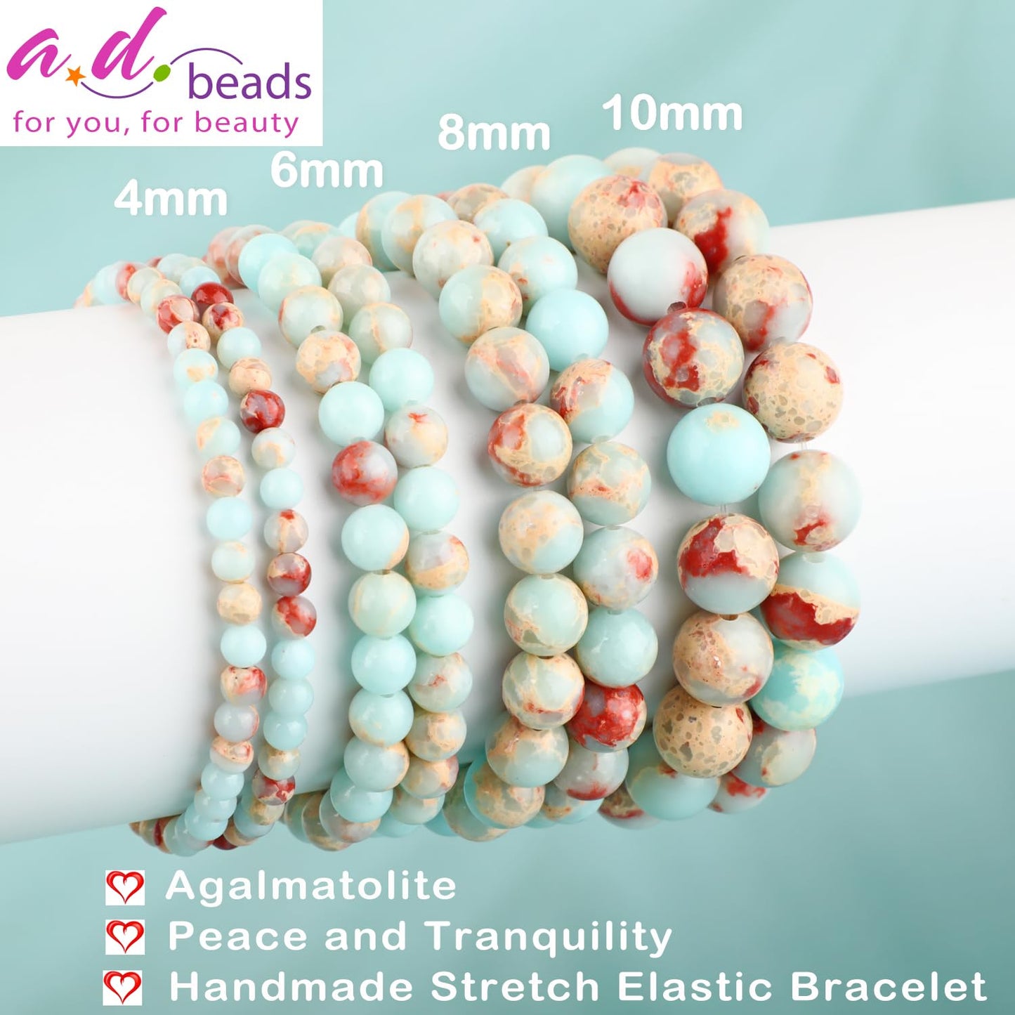 AD Beads 4mm Handmade Agalmatolite Elastic Bracelet – Natural Gemstone for Peace and Tranquility – Meditation, Yoga, Healing and Energy Gift for Men Women
