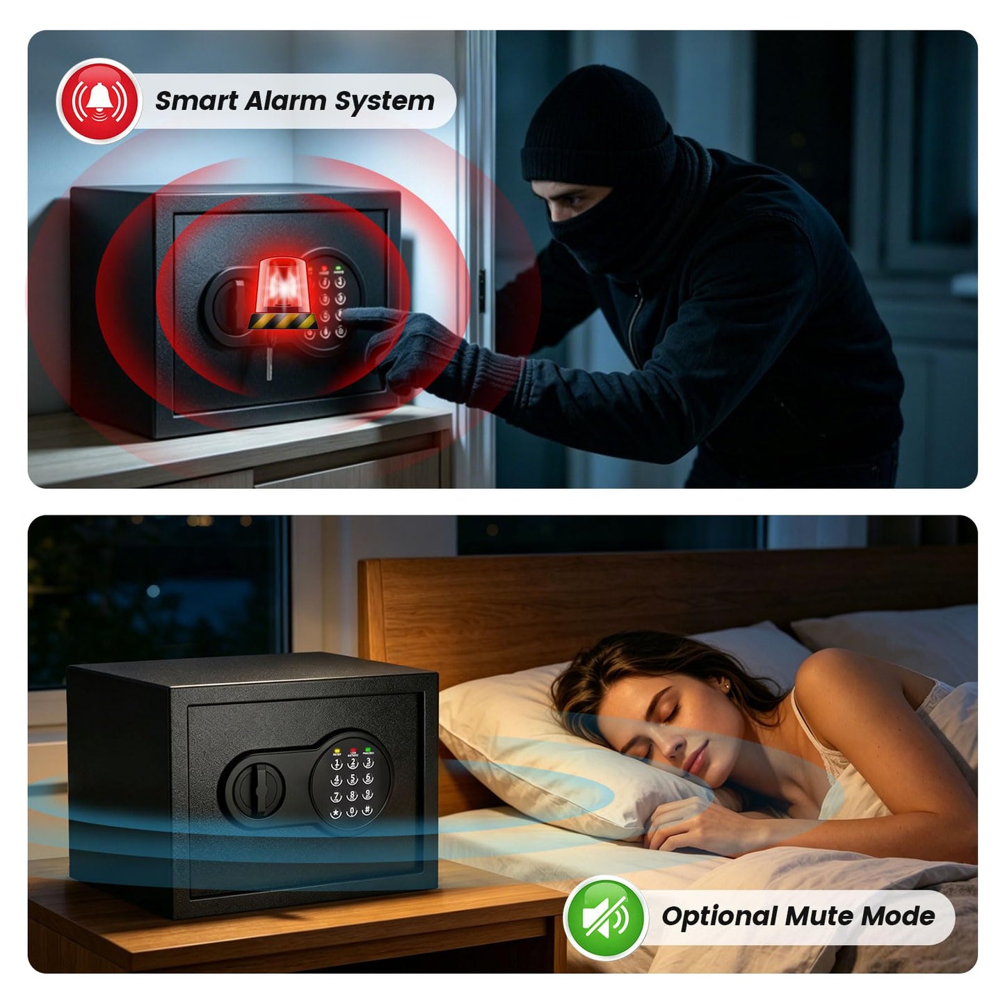 Mitlvge 0.9 Cuft Small Safe Box, Money Safe with Removable Shelf, Fireproof Waterproof Bag and Programmable Keypad, Home Safe with Smart Alert and Wall Mount Kits for Money, Jewelry and Documents