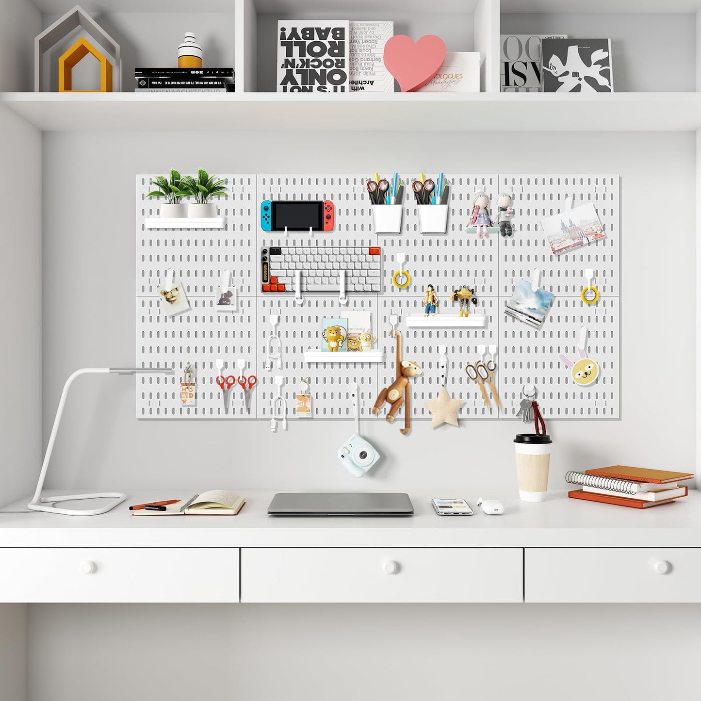 LANSI Peg Board, Pegboard Kit Wall Organizer Panels, White Pegboard Wall Organizer with Bins Hooks Shelves for Home, Craft Room, Garage Tool Storage, Kitchen, Workshop, Tool Organization