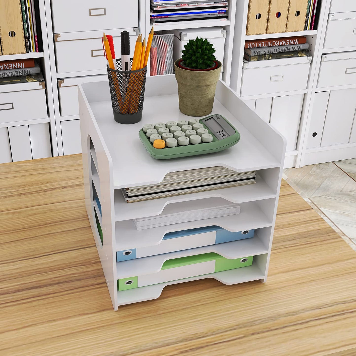 Natwind 5-Tier 10”x12” Scrapbook Desk Organizer,Paper Organizer,File Organizer,Letter tray,Paper Sorter,White File Holder for Home Office, School Classroom