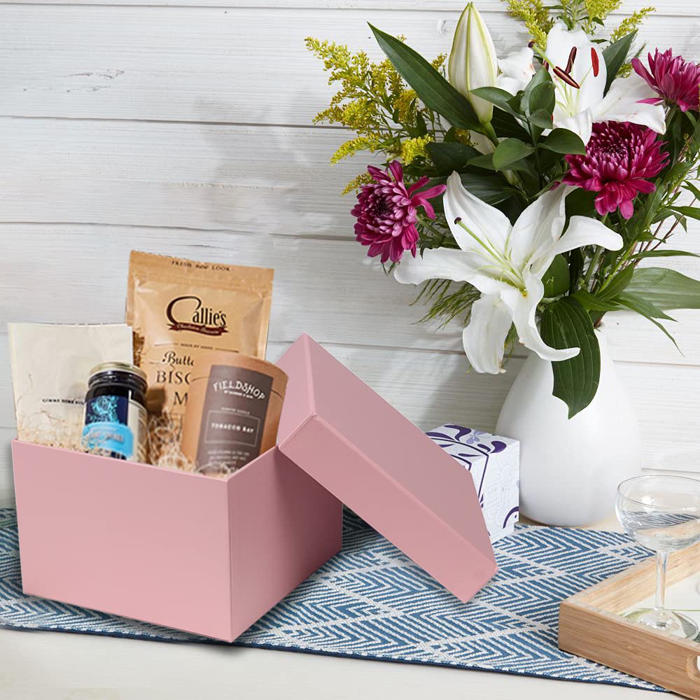 Briful Square Gift Boxes with Lids Set of 4 Pink Gift Box Assorted Sizes Nesting Gift Boxes for Presents Birthday Bridesmaid Wedding Valentines Christmas Party Favor Boxes