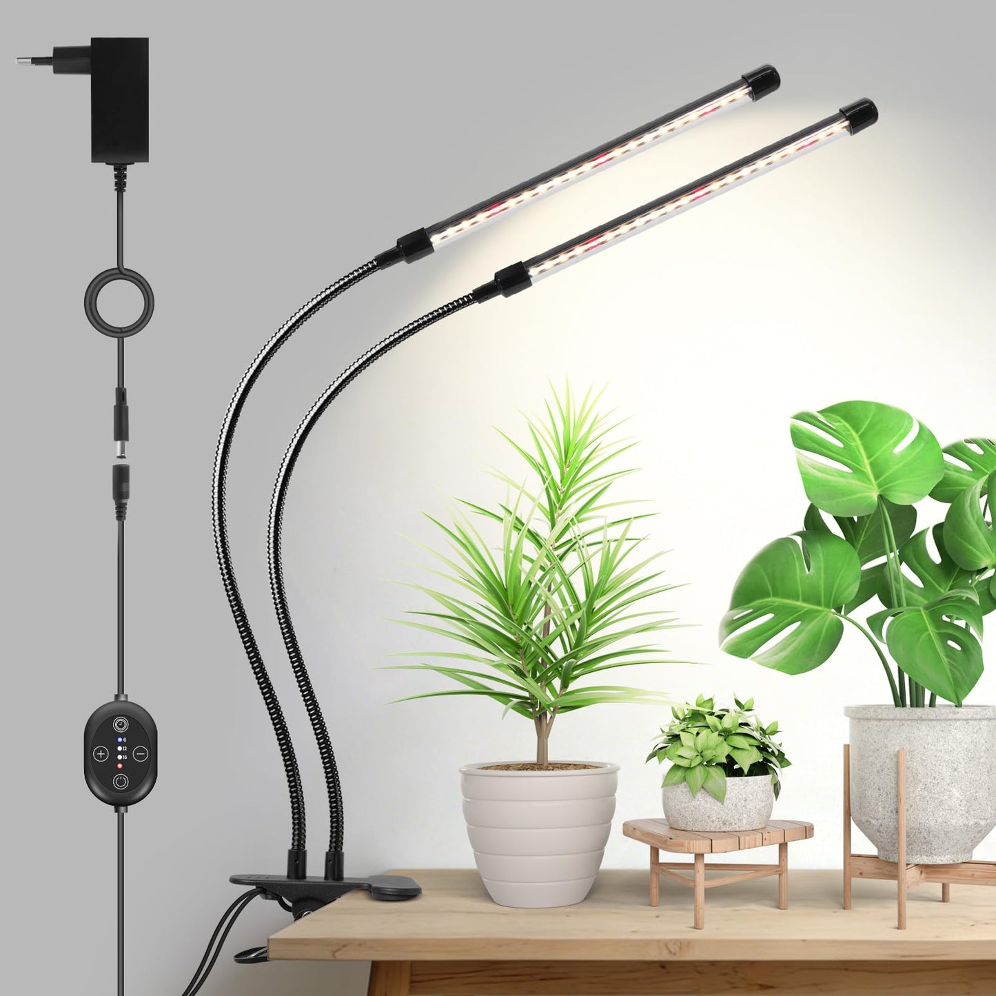 SENCHIKER Clip-on Grow Light 12V, 660nm-Enhanced Full Spectrum, LED Grow Lamp with Timer & Dimming, High PPFD 160 µmol/s/m²@6in, 10W Plant Light for Indoor Growing, C11-B