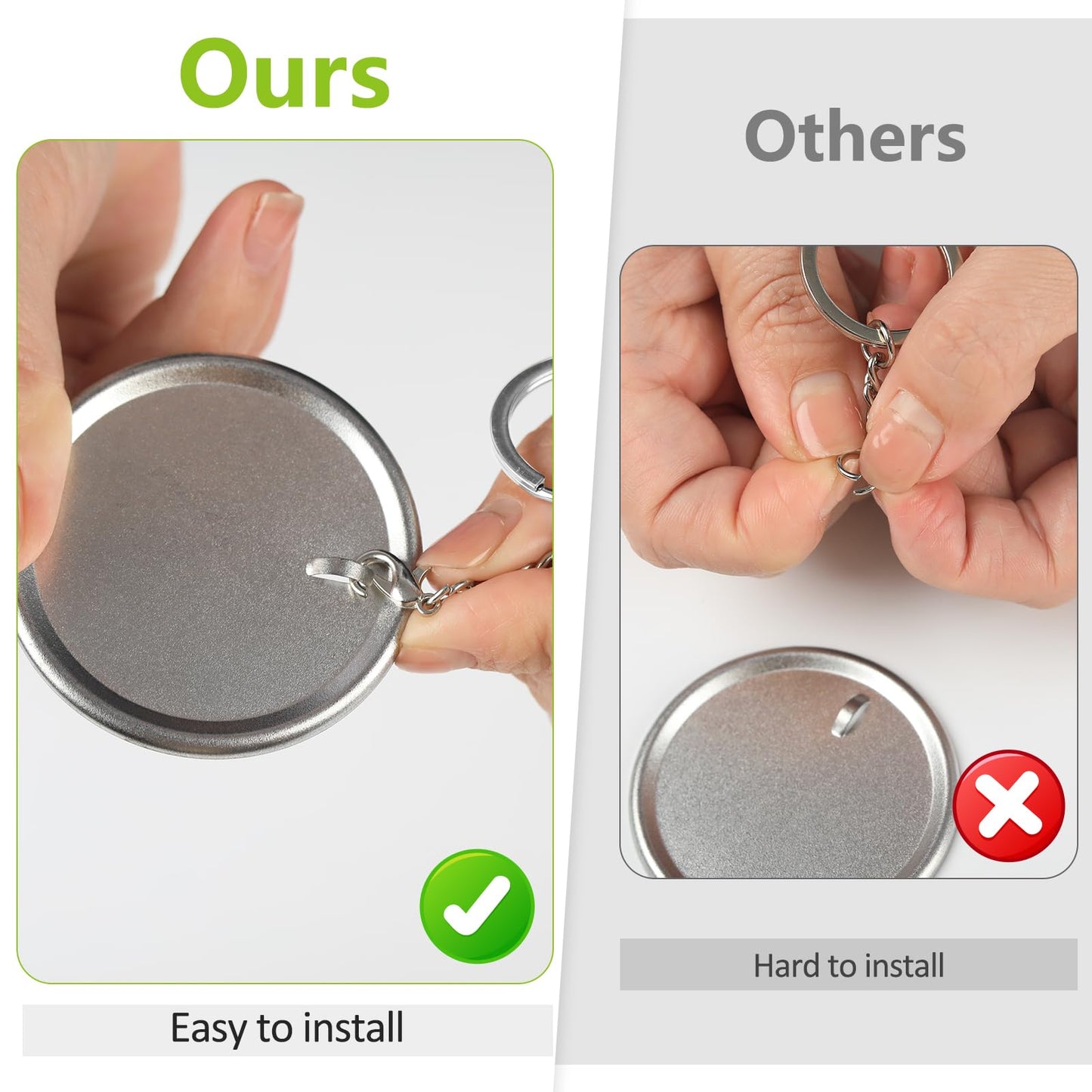 Esmorah 100 Sets (50 pin + 50 Keychain Sets) 58mm/2.25 inch Button Maker Supplies Gift, Keychain Pins Metal Round Badge Parts Making Kit for Button Maker Machine with Metal Cover
