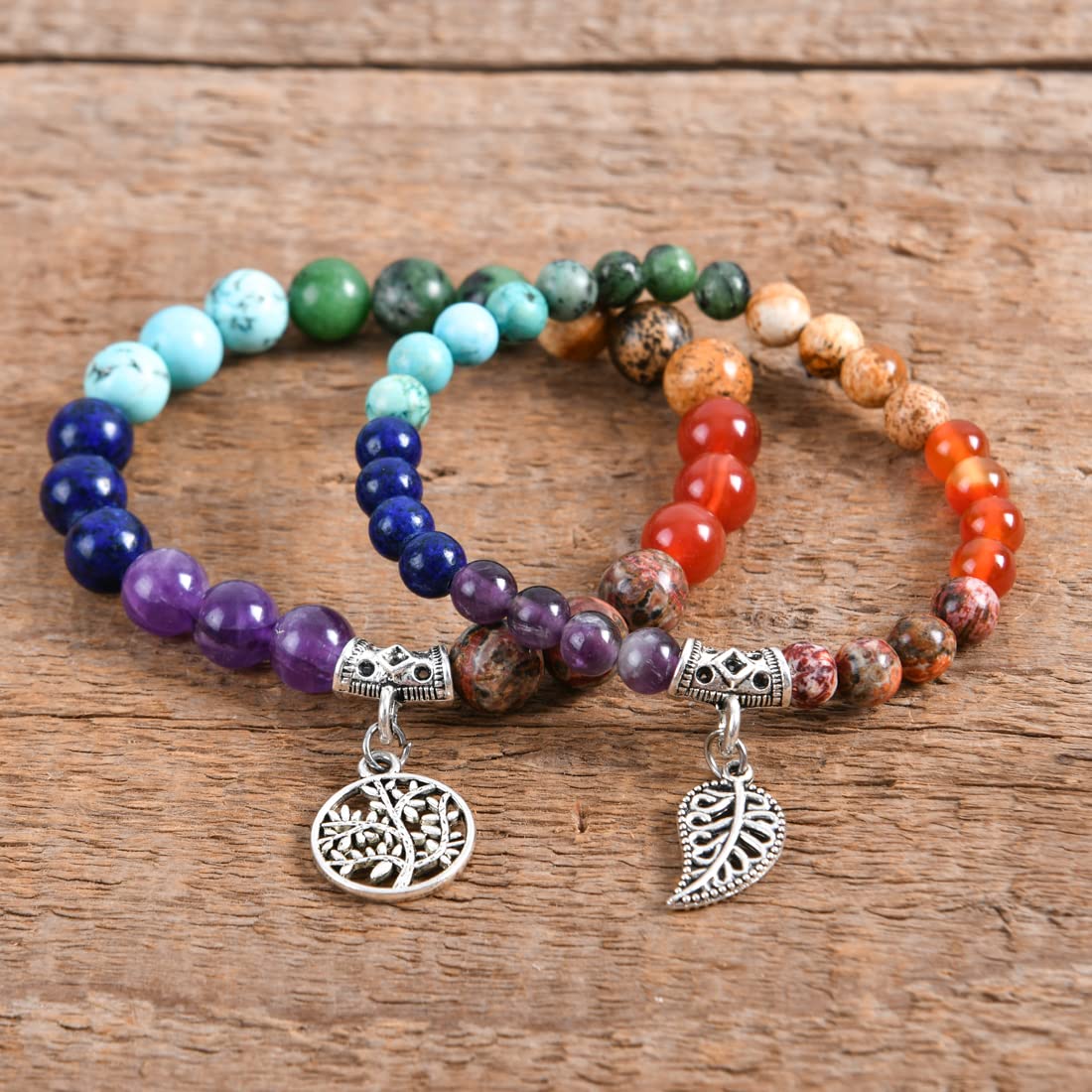 YGLINE 2 PCS Healing Crystal Bracelets for Women Natural Stone Beaded Stretch Bracelet Jewelry Gifts