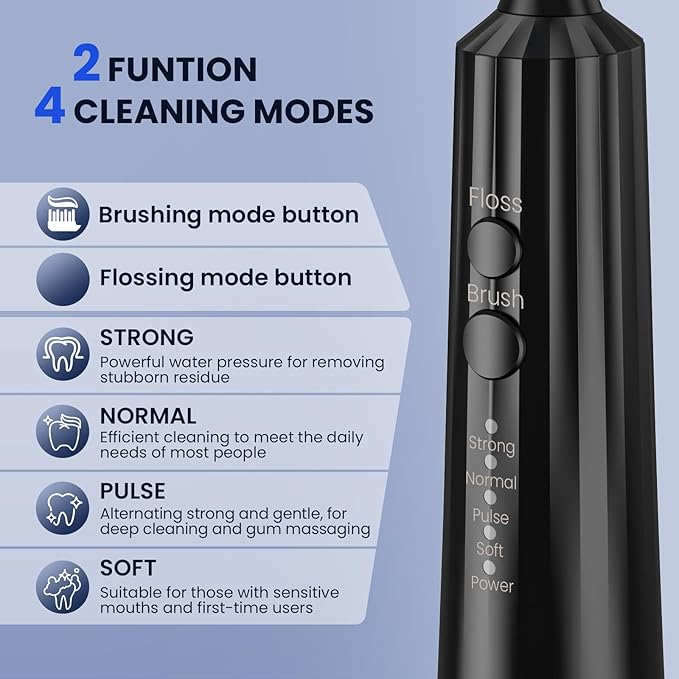 2-in-1 Electric Toothbrush with Water Flosser, Sonic Toothbrush & Dental Irrigator with 4 Modes, 600ML Water Flosser Combo