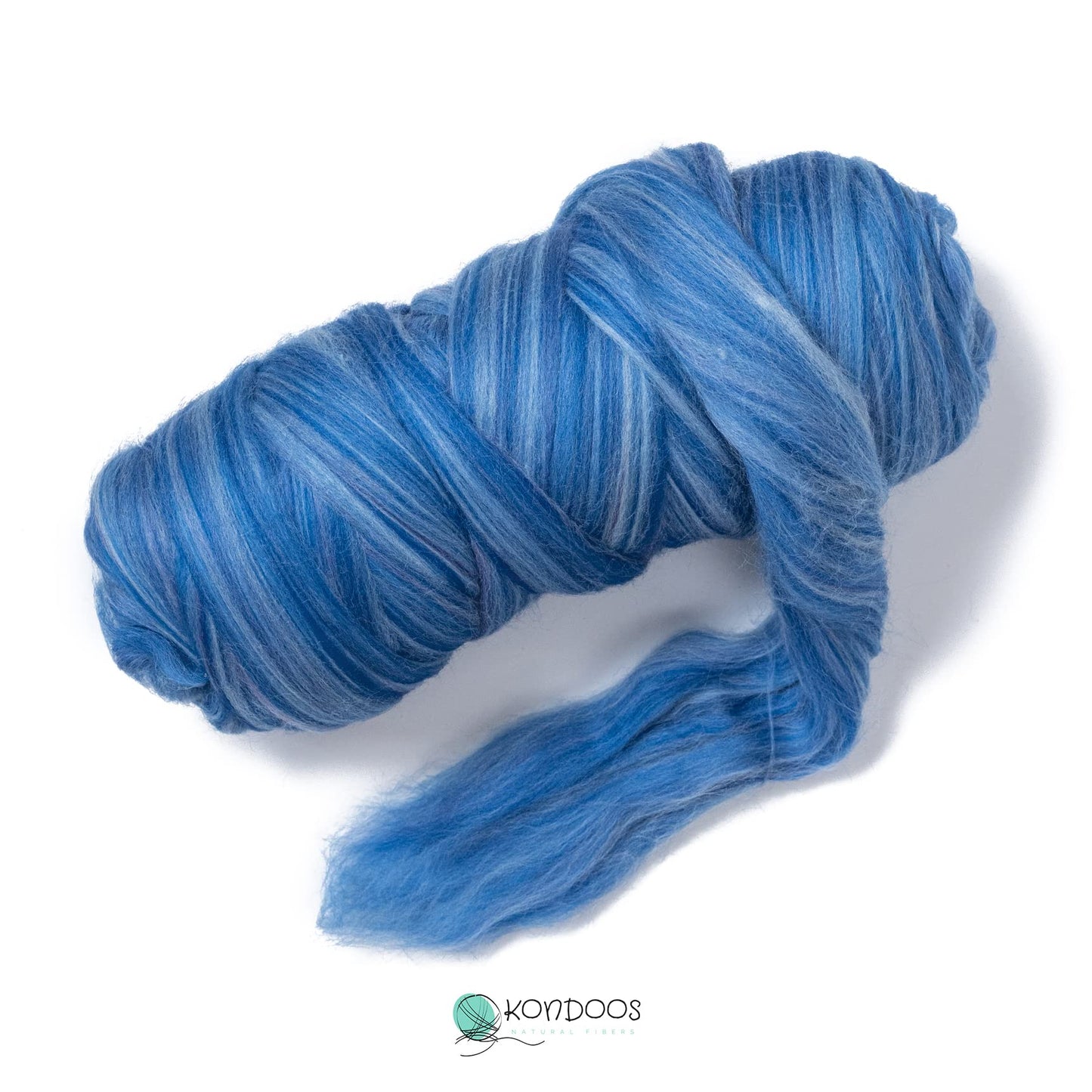 Kondoos Multi Colored Natural Wool roving, 1 lb. Best Wool for Needle Felting, Wet Felting, handcrafts and Spinning. (Ocean Blue, 1lb)