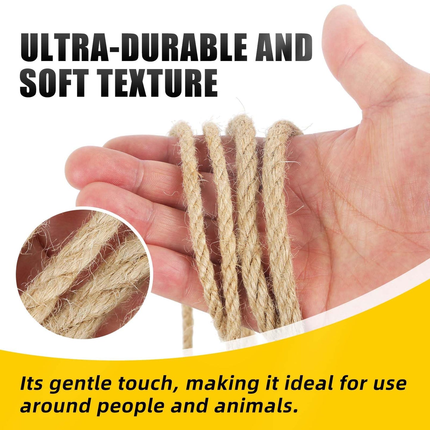 Radix Rope Natural Jute Twine, 8MM x 100FT Jute Rope Roll, Heavy Duty Thick Twine for Cat Scratching Post, Bundling, Gardening and DIY Crafts