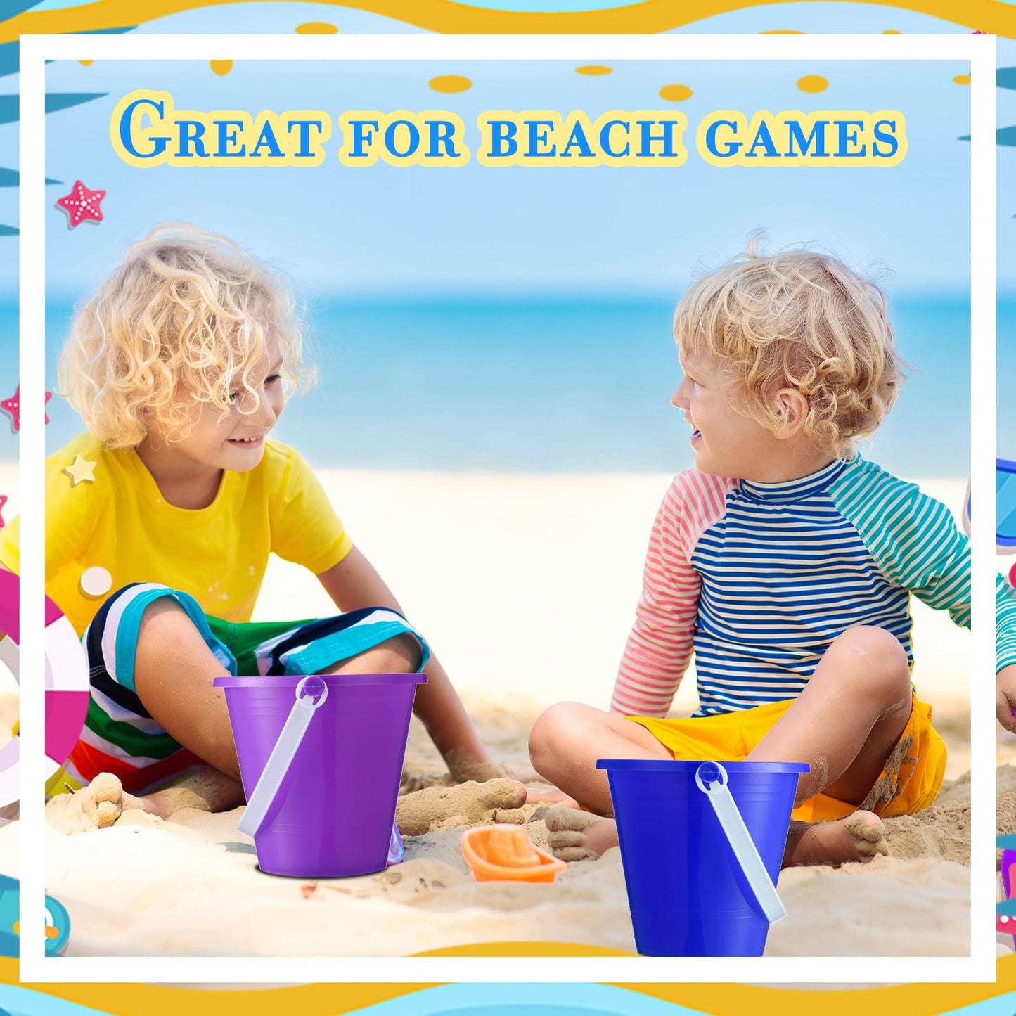 Sratte 48 Sets 4.7" Sand Buckets and Shovels Bulk Summer Beach Bucket Pack Plastic Beach Pails Sand Toys for Summer Pool Party Favors