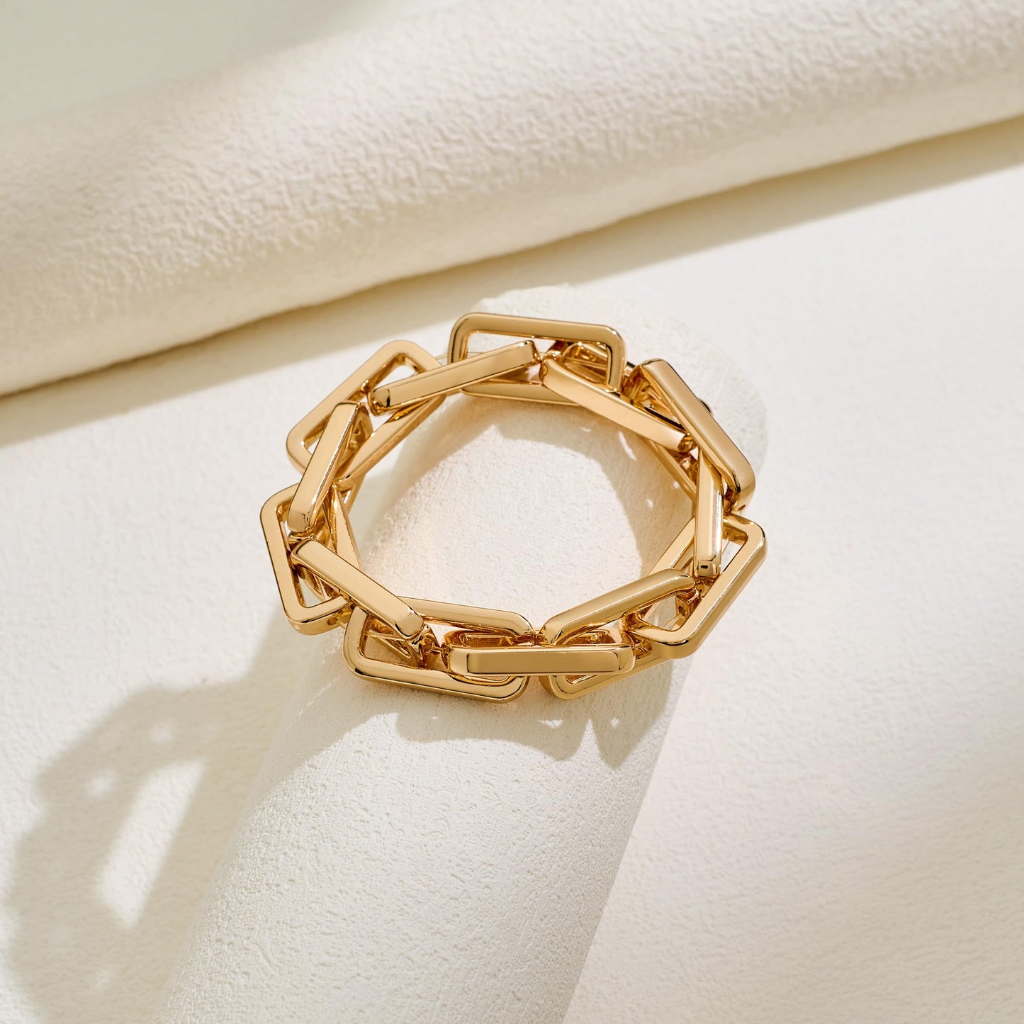 WOWORAMA Chunky Link Bracelet for Women Trendy Stretch Square Chain Bangle Bracelets Thick Chunky Paperclip Link Chain Bracelet