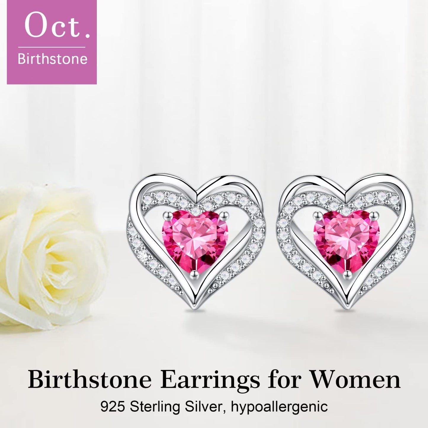 Iefil Earrings for Women, 925 Sterling Silver October Birthstone Sapphire Heart Stud Earrings for Women