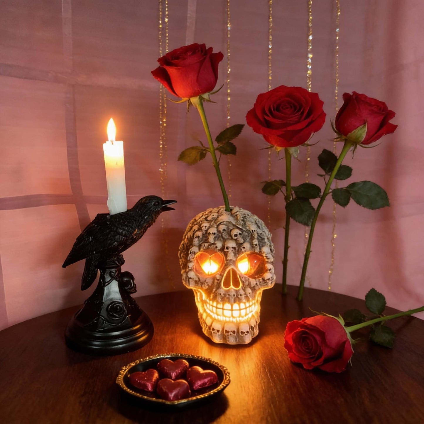 Gothic Decor Halloween Raven Candle Holder Crow Statue – Witchy Occult Home Décor,Skull Spooky Tabletop Furniture(Raven)