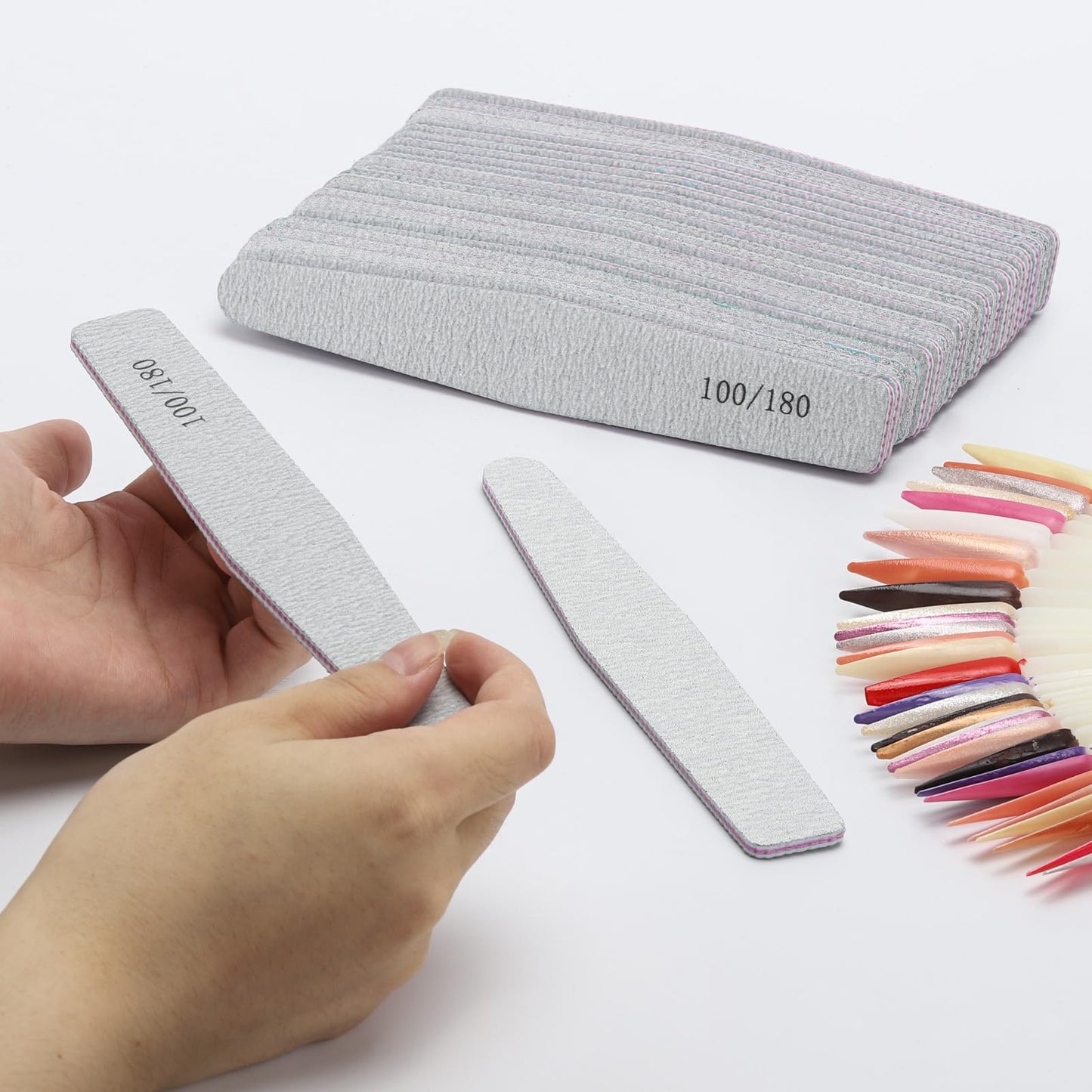 BTYMS 50 Count 100/180 Grit Nail Files for Acrylic Nails, Double Sided Emery Boards Reusable Nail Buffing Files