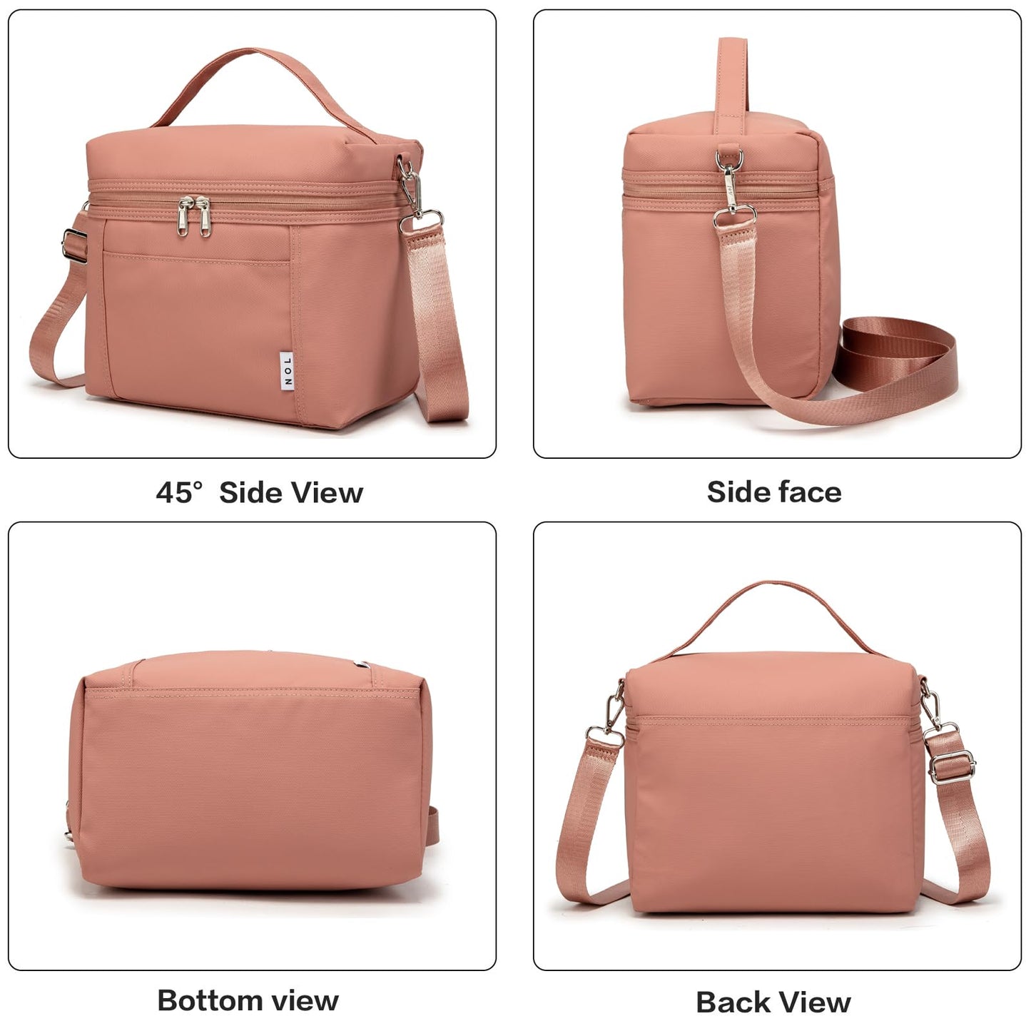 NOL Natural Organic Lifestyle Insulated Lunch Bags for Women Cooler Bag Lightweight Nylon Waterproof Lunch Box For Work (Dark Pink, Medium(normal))