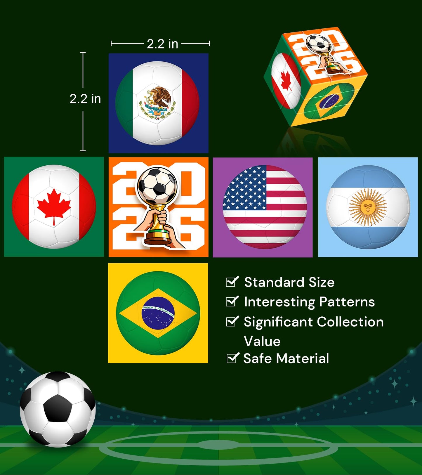 2026 World Soccer Cup Themed 3x3 Cube Puzzle, Football Sports Celebration Brain Puzzle Toy, Memorable Decor for Sport Fans