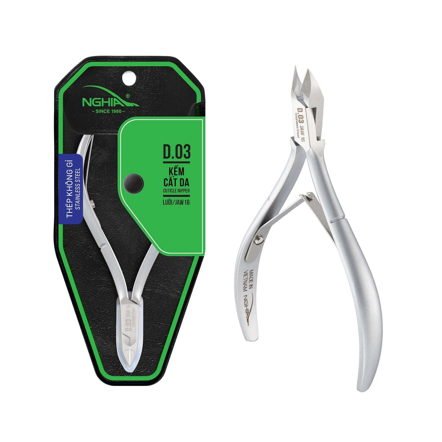 NGHIA Cuticle Nipper - D-03 JAW 16 | Stainless Steel | Durable and Sharp | Ergonomic Design | Grey Plated | Ideal for Salons and Home Use