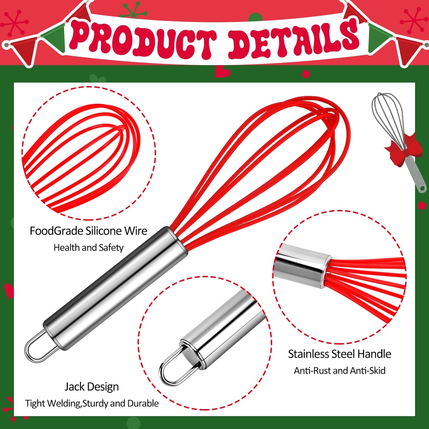 60pcs/12sets Christmas Whisk Spatula Baking Gift Sets Include Silicone Spatula Stainless Steel Whisk Greeting Card Pine Branch Plaid Towel Christmas Kitchen Utensils for Neighbor Cooking Essentials