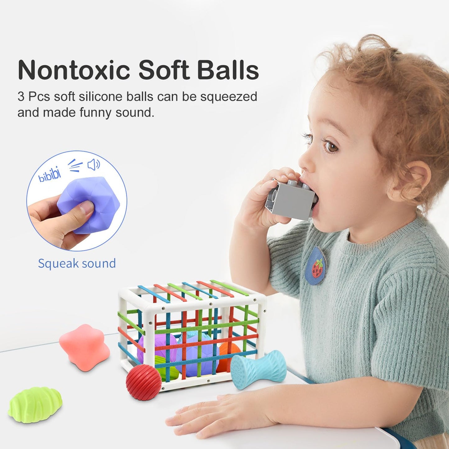 AiTuiTui Baby Sensory Montessori Activity Toys for 1 2 Year Old Boy Girl, Early Learning Develop Shape Sorter Cube with Soft Textured Balls for Infants Toddler Birthday or Easter Gifts