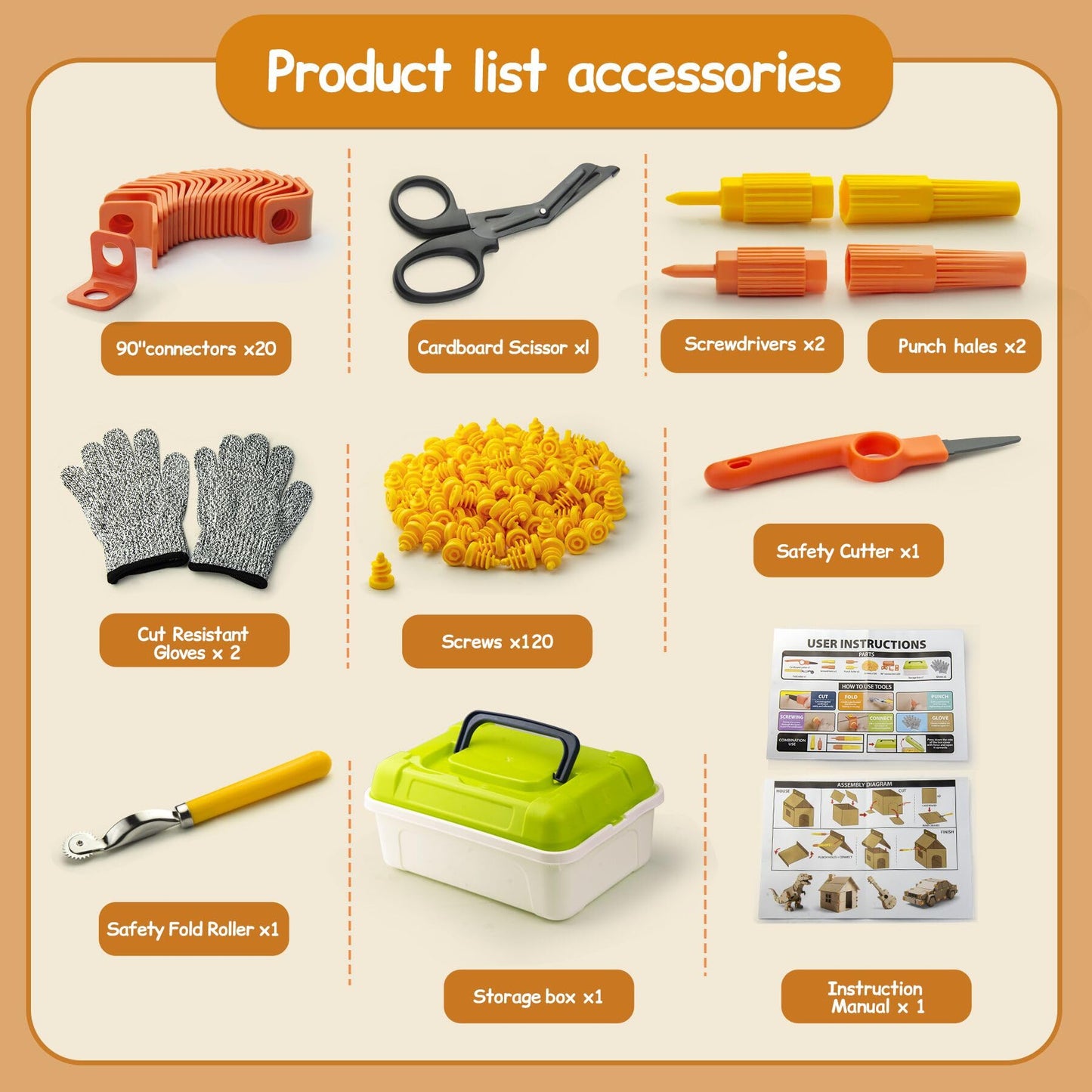 Kids Cardboard Cutter Safe Tool Set 150 Pcs Cardboard Construction Kit for Todder with Storage Box,Creative Educational Toys Gift for Boys Girls