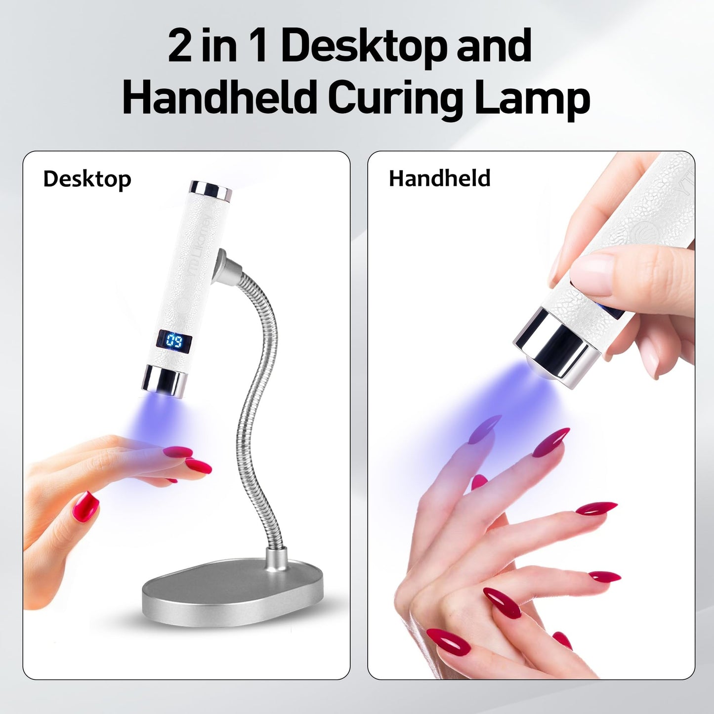 YTD Likomey Intelligent Sensor Handheld UV Light for Nail Gel with Magnetic Stand,Mini Portable Cordless Rechargeable Leather Nail Lamp with LCD Display,Fast Curing for UV Glue Builder Gel-G1 White