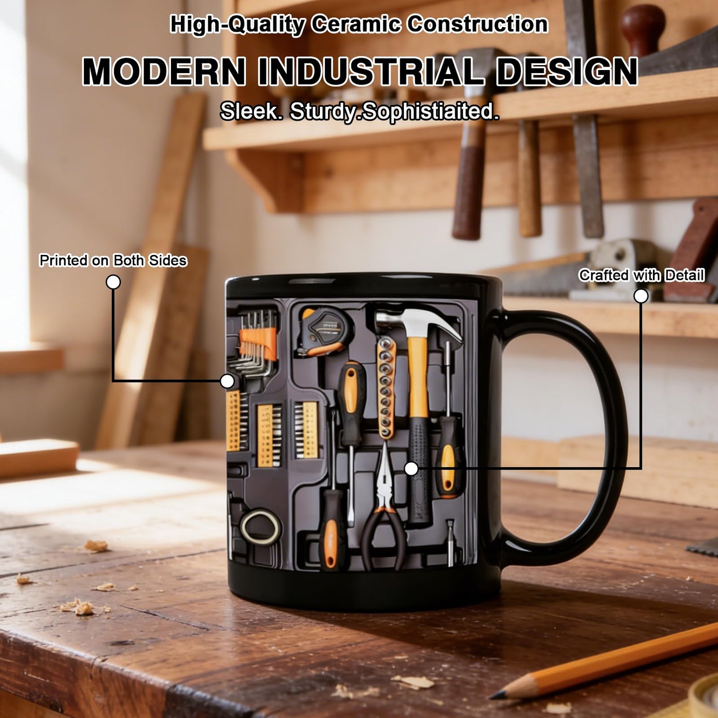 Tool Box Coffee Mug,Toolbox Mechanic Mug for Birthday Anniversary Ceramic Cup Gift Coffee Cup Double-sided Design Tool Box Tea Mug Gift Unique Coffee Cup for Husband Dad