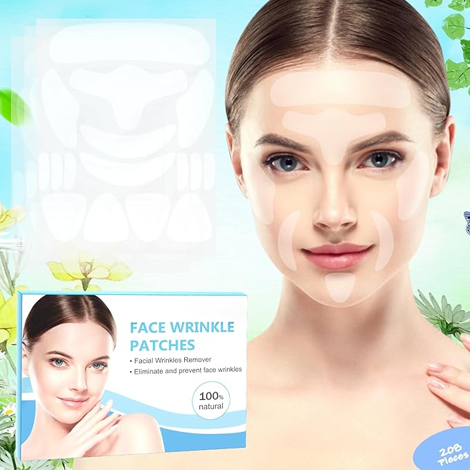 Face Tape for Wrinkles Overnight, 208Pcs Wrinkle Patches for Face Overnight, Anti Wrinkle Patches to Reduce Fine Wrinkles, Facial Smoothing Patches for Neck Frown Smile Lines