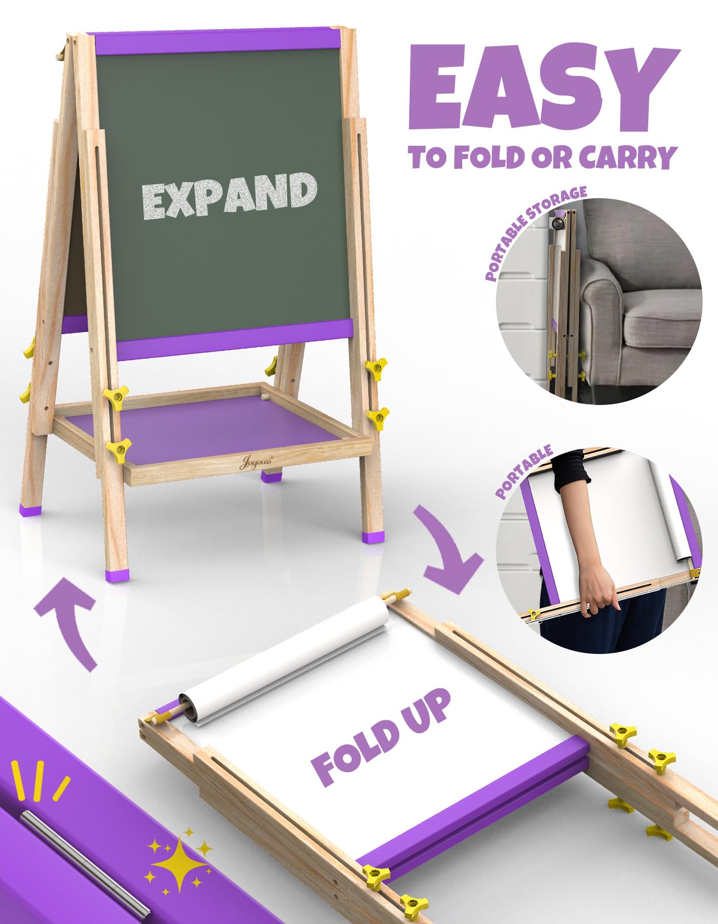 JOYOOSS Easel for Kids Art Easels for Toddlers,Adjustable Magnetic Whiteboard Chalkboard for Kid Dry Erase Board Easel for 2 Year Old and Toddler Art Easel for Kids Ages 4-8 8-12