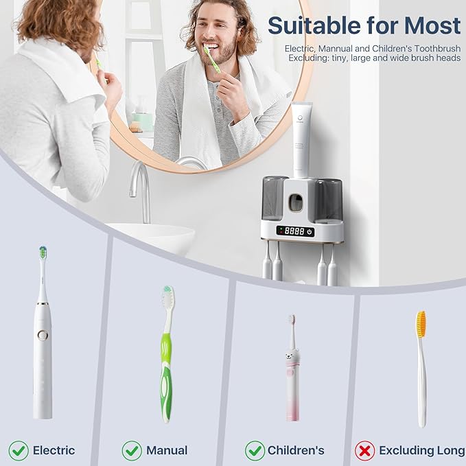 Toothbrush Holders for Bathrooms with Air-Drying, Toothbrush Holders for Bathrooms, Toothbrush Holder Kids, Toothpaste Holder for Bathroom Countertop Accessories Storage