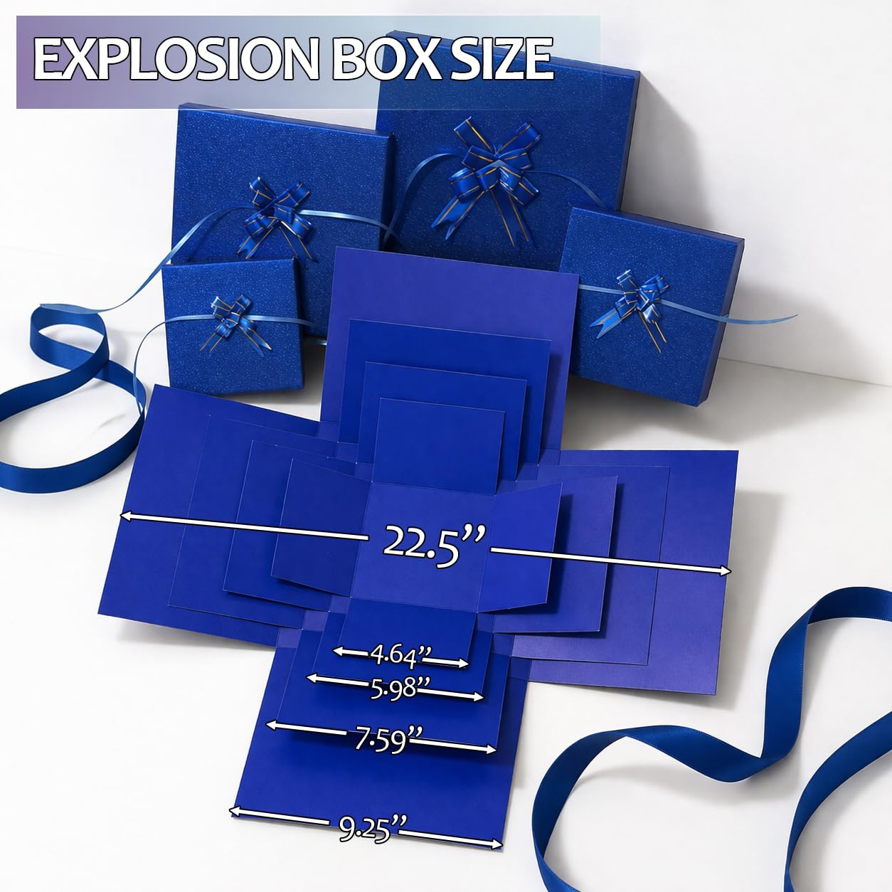 4-Layer Explosion Gift Box, 10''x10''x7'' Blue Glittery Creative Gift Boxes for Presents, DIY Surprise Gift Box Explosion for Birthday Valentine's Day Mother's Day and Anniversaries (Dark Blue)