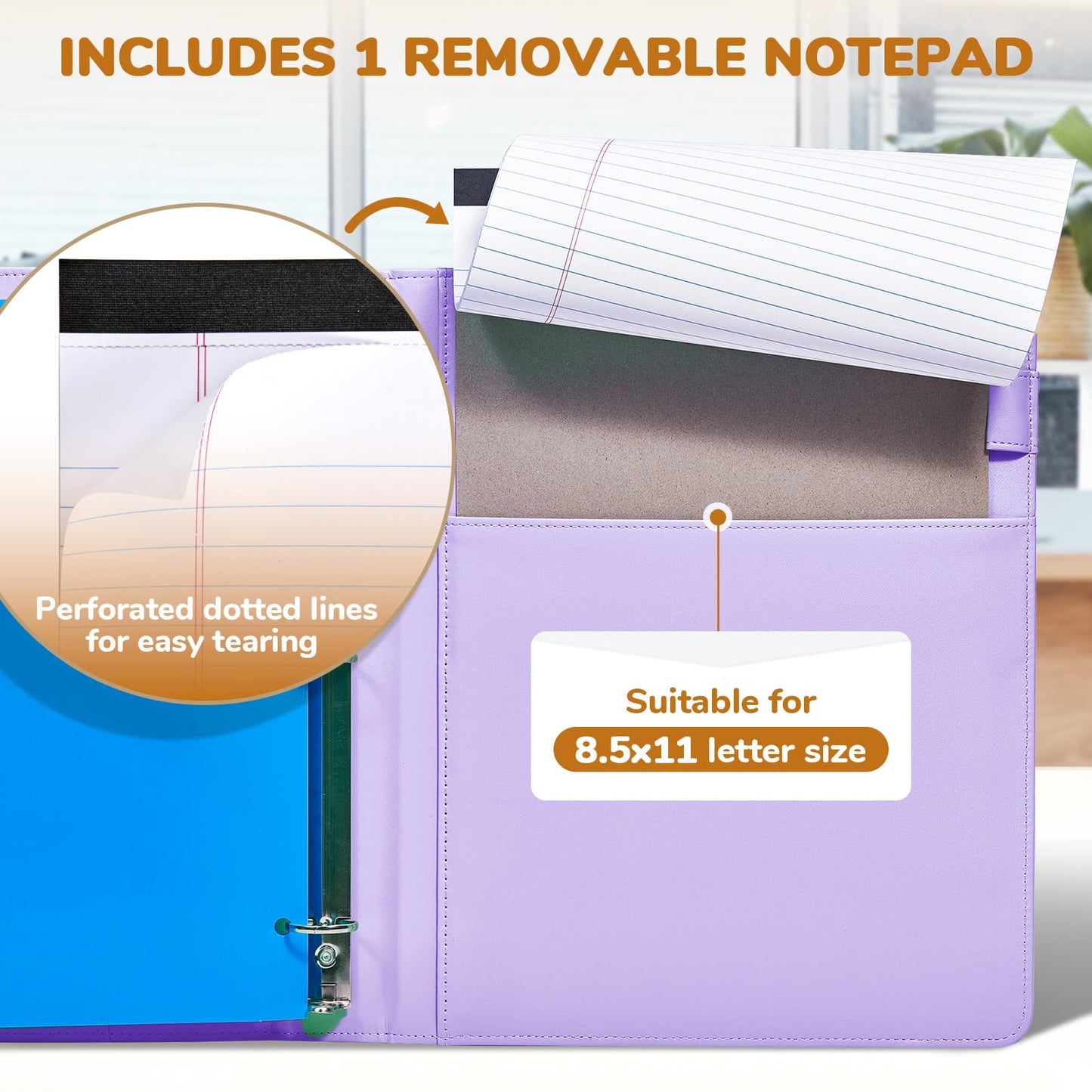 JoyCat 3 Ring Binder Clipboard with Storage,12.4"x10.2"Magnetic Clipboard Folder with 5 Expandable Folders,Refillable Lined Notepad (11" x 8.5"),Ideal for School Office Nursing(Purple)