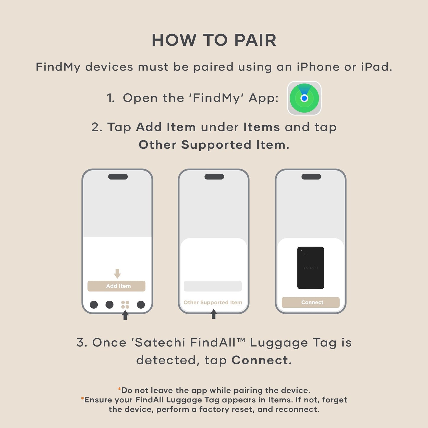Satechi FindAll Smart Luggage Tag with Find My, TSA-Friendly, Airport Tracking, Left-Behind Alerts, Loud Audible Chime, Wireless Rechargeable, Works with iPhone, iPad, Mac – Sand