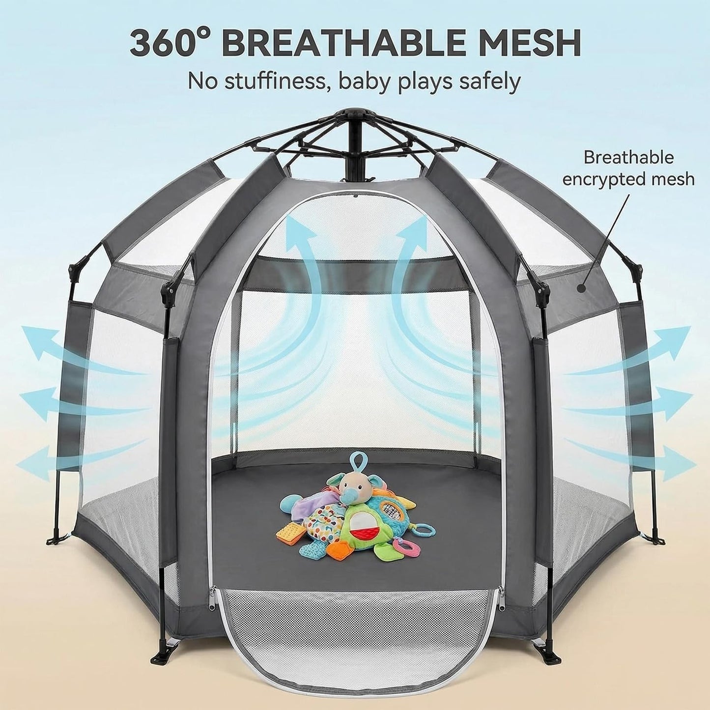 Palopalo Black Pop Up Baby Beach Tent - UPF50+ Sun Protection Canopy & Mosquito Net, Instant Setup Portable Playpen for Indoor & Outdoor Play, Lightweight Pack and Play Yard