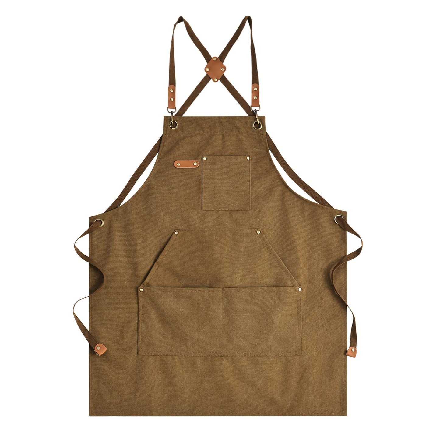 Aoomzoon Canvas Aprons for Men Chef Apron, Work Apron with Large Pockets - Durable 16oz Heavy Duty Cross Back, BBQ, Cooking (Brown, 1 Pack)