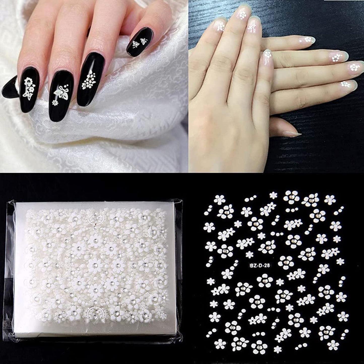 30 Sheets White Flowers Nail Stickers and 24 Sheets Nail Stencils Stickers