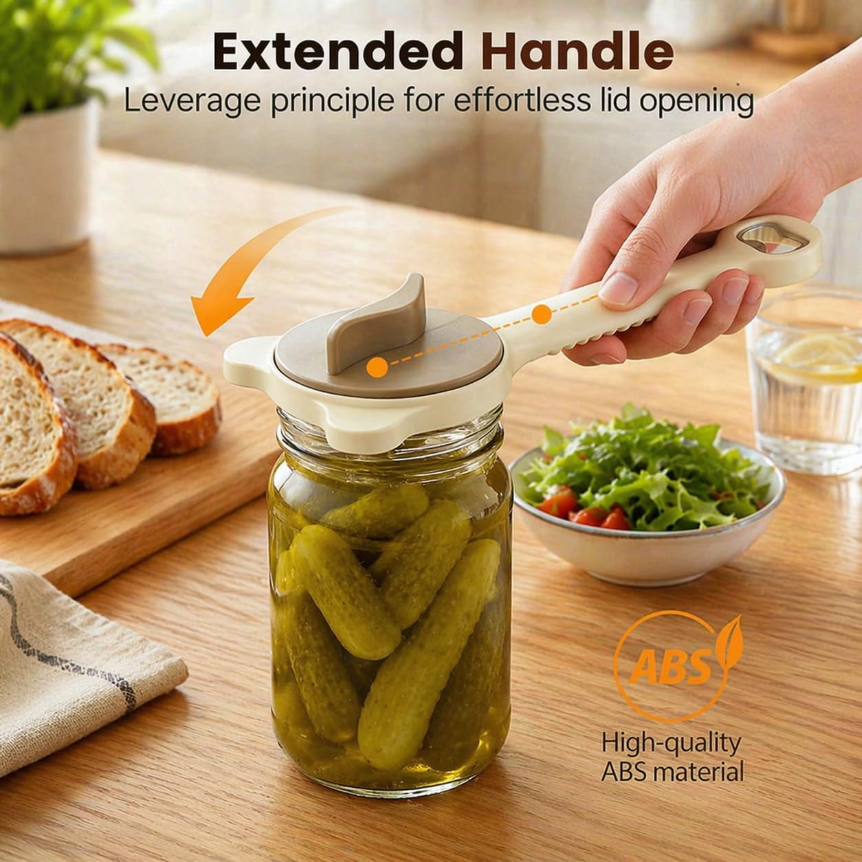 4-in-1 Multi-Purpose Jar Opener – Upgraded Adjustable Three-Claw Bottle Opener with Non-Slip Teeth, Multi-Size Lid Tool for Jars, Cans, Wine Bottles – Essential Kitchen Helper（Brown）