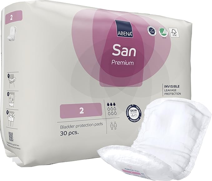 Abena San Premium Incontinence Pads, Light Absorbency, (Sizes 1 to 3A), Size 2, (Pack of 1, 30 Count Total)