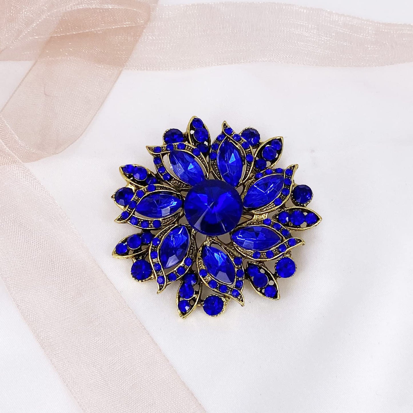 LAXPICOL Vintage Women's Blue Austrian Crystal Elegant Flower Brooch Wedding Broach Pin