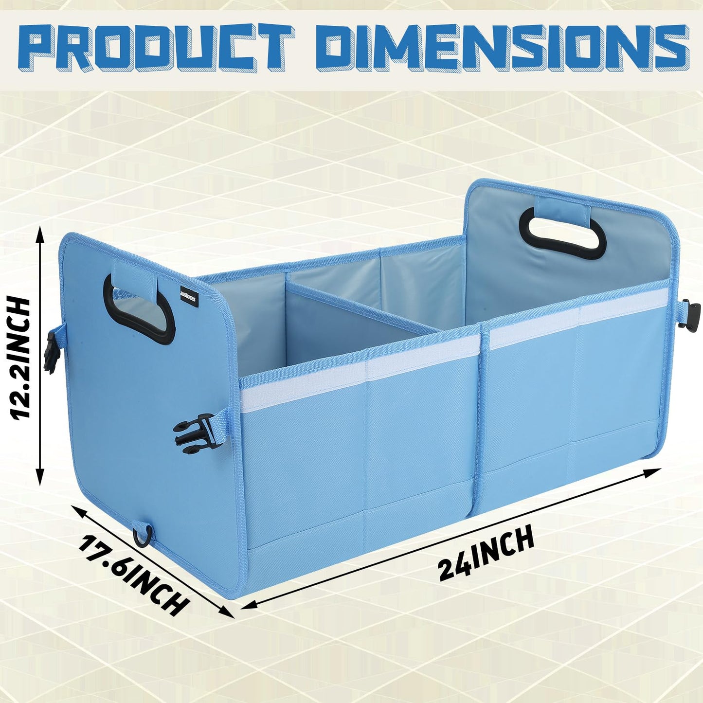 austoces Car Trunk Organizer With Soft Cover and Storage Bin Essentials Collapsible Organization Accessories for SUV/Sedan Blue