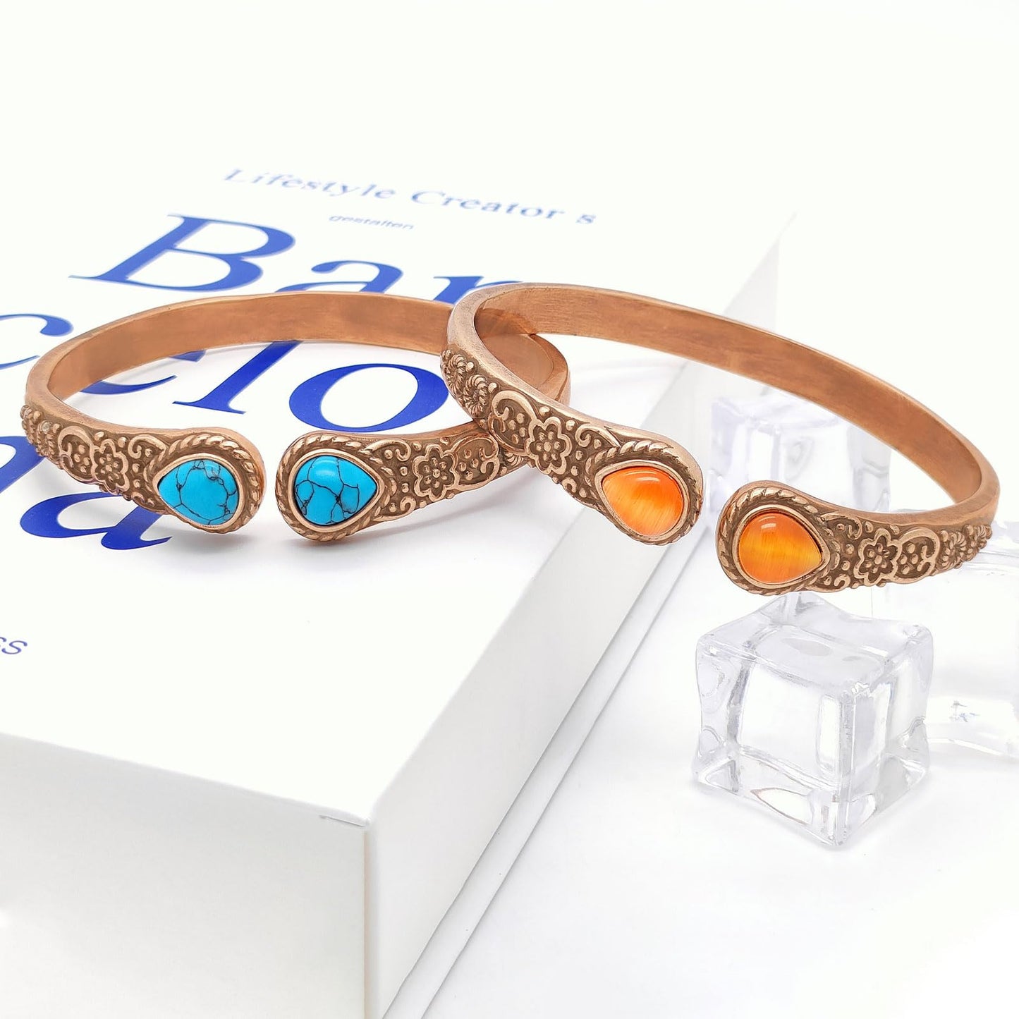 JEROOT Copper Bracelet for Women 99.99% Pure Solid Copper Magnetic Bracelet with Turquoise, Adjustable Cuff Elegant Jewelry Gift for Mom Wife