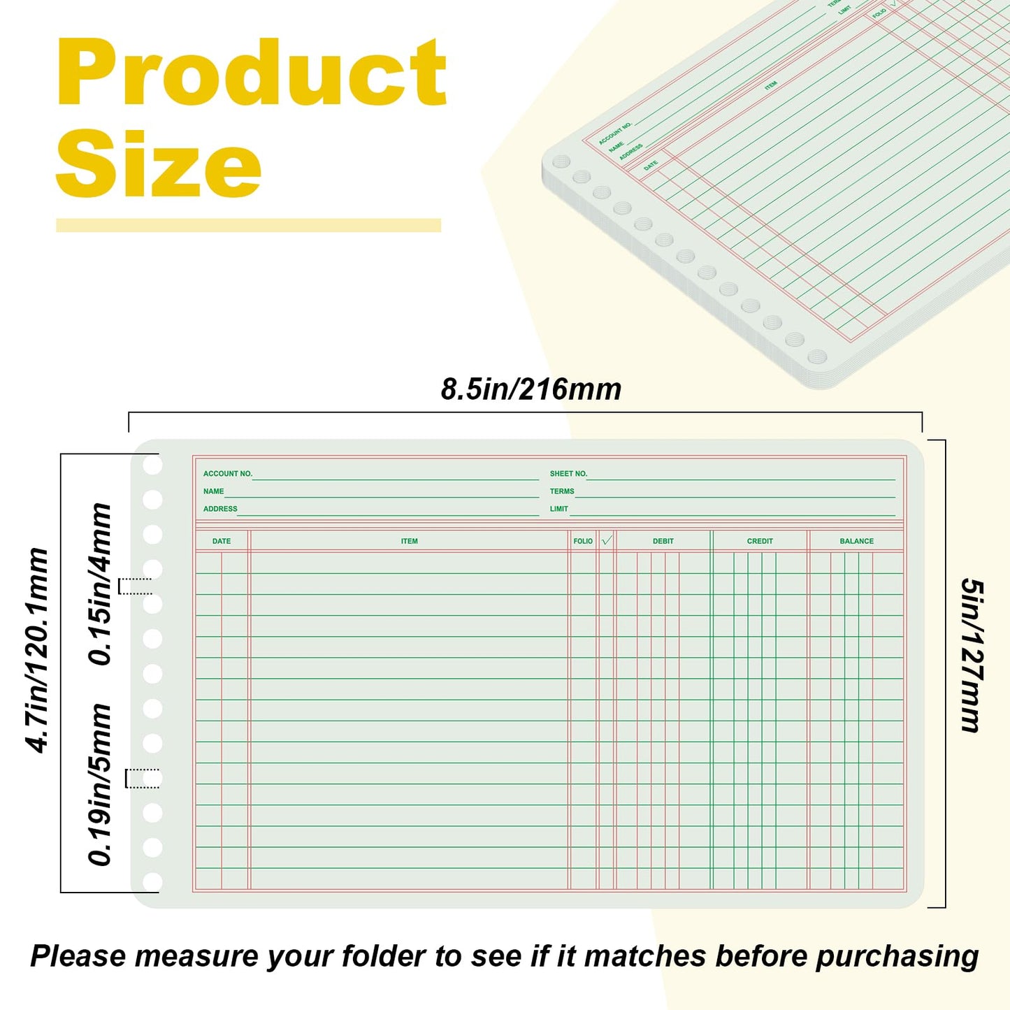 Skyygemm 200 Pcs Ledger Sheets 5" x 8.5" Extra Sheets Ledger Paper Books for Bookkeeping Columnar Pad for Business Accounts Payable Receivable with Debit Credit Balance Columns