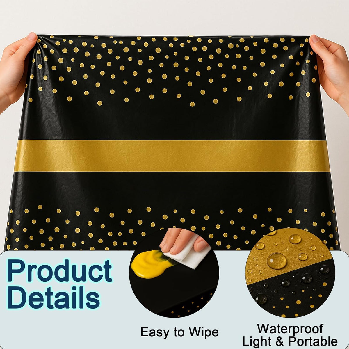 3Pcs Graduation Tablecloth,Graduation Decorations 2025,Black and Gold Retirement Party Decorations for Rectangle Tables,54"x108" Disposable Plastic Table Cloth for Congrats Grad Party Birthday Wedding