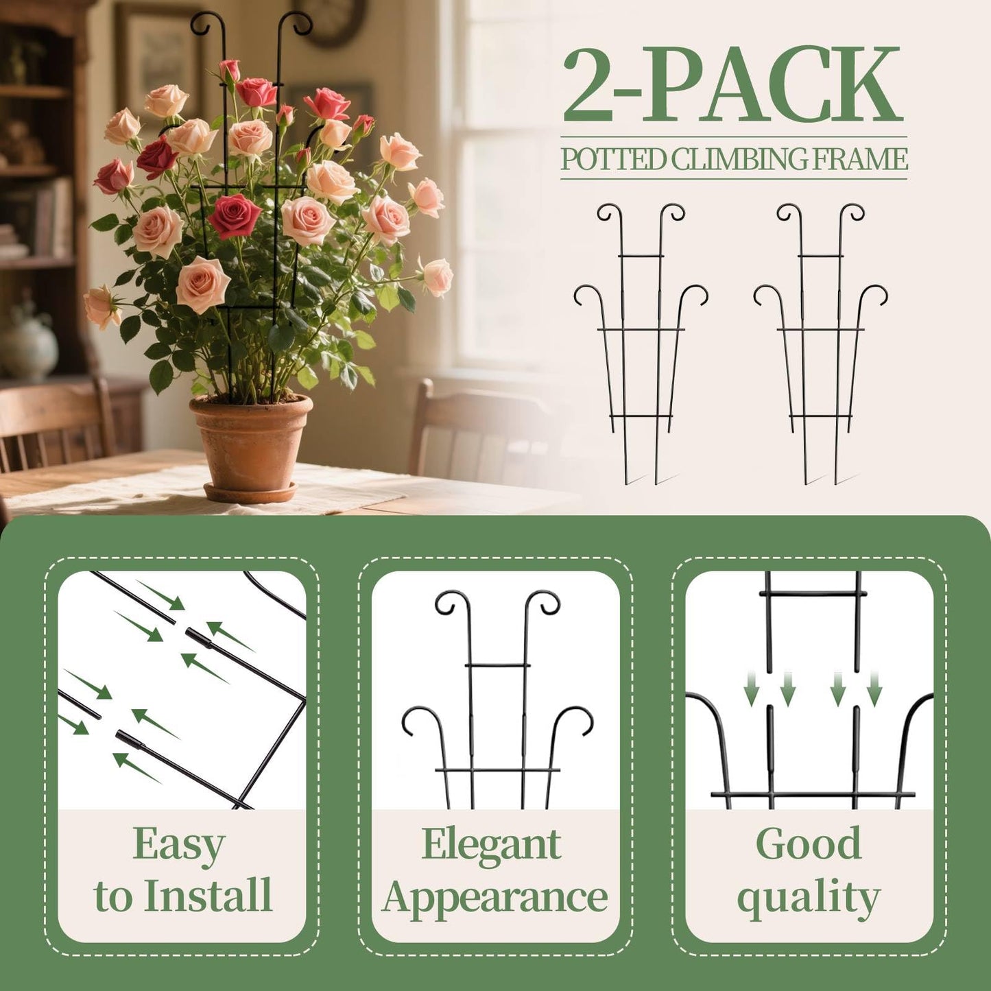 2 Pack 23.6 Inch Small Trellis for Potted Plants - Rustproof Garden Trellis for Potted Indoor Houseplants, Plant Support for Ivy, Pothos, Monstera, Hoya, Flower Vines (23inch/2 Pack)